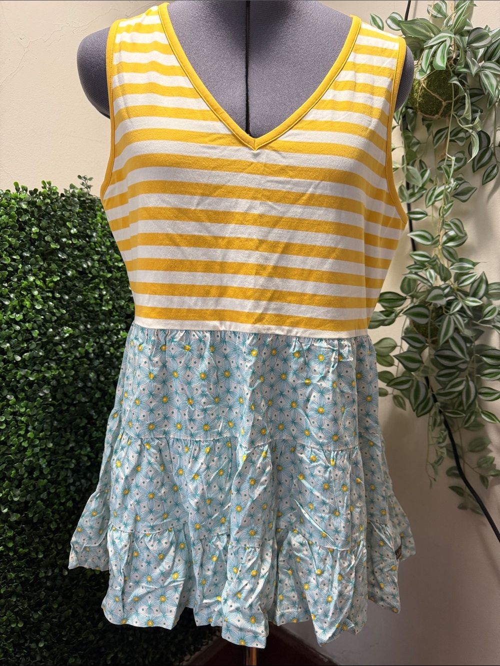 Matilda Jane Yellow & Light Blue Striped Tank with Daisy Tiered Skirt